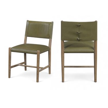 Andie Vegan Leather Upholstered Dining Chair Set of 2 In Olive and Stained Brown