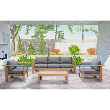 Ando 4 Piece Club Chair Set In Canvas Charcoal and Teak