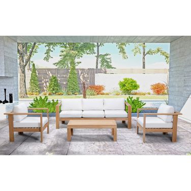 Ando 4 Piece Club Chair Set In Canvas Natural and Teak