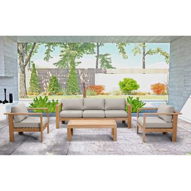 Ando 4 Piece Club Chair Set In Cast Silver and Teak