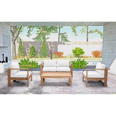 Ando 4 Piece Loveseat Set In Canvas Natural and Teak