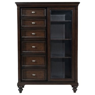 Andover 6-Drawer Tempered Glass Door Chest In Dark Oak
