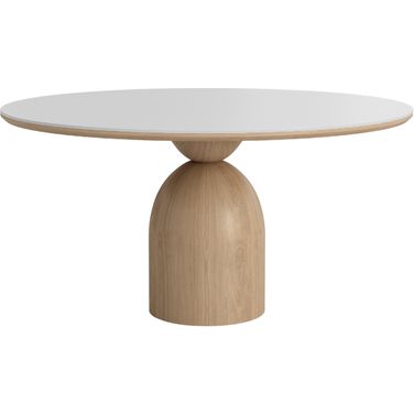 Andrea 53 Inch Round Dining Table with Oak Base And Ceramic Top In White