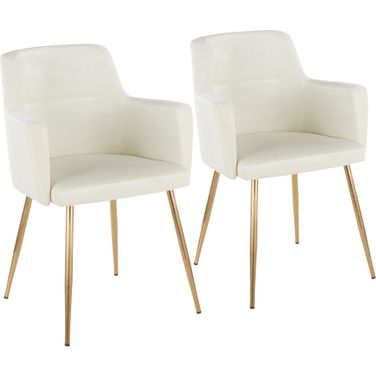 Andrew Contemporary Dining/Accent Chair In Gold Metal And Cream Velvet - Set Of 2