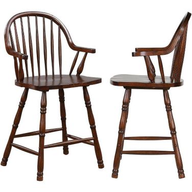 Andrews 24 Inch Counter Height Windsor Chestnut Brown Arm Stool Set of 2