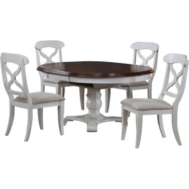 Andrews Antique White ad Chestnut Brown 5 Piece Butterfly Leaf Dining Set