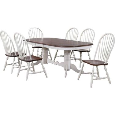 Andrews Antique White and Chestnut Brown 7 Piece Double Pedestal Extendable Dining Set