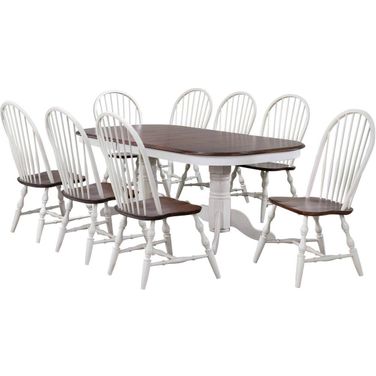 Andrews Antique White Chestnut Brown 9 Piece Double Pedestal Extendable Dining Set