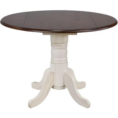 Andrews Antique White with Chestnut Brown Top 42 Inch Round Drop Leaf Dining Table