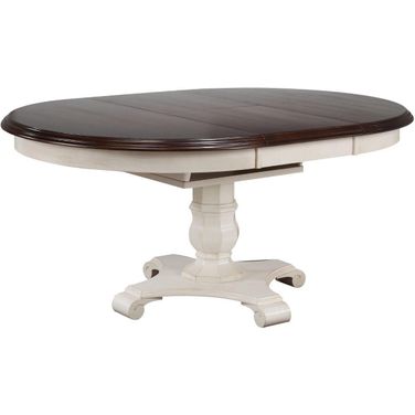 Andrews Antique White with Chestnut Brown Top Butterfly Leaf Round Dining Table