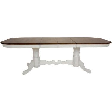 Andrews Antique White with Chestnut Brown Top Trestle Extendable Dining Table