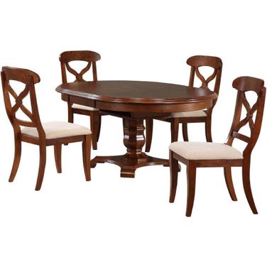 Andrews Chestnut Brown 5 Piece Butterfly Leaf Round Dining Set