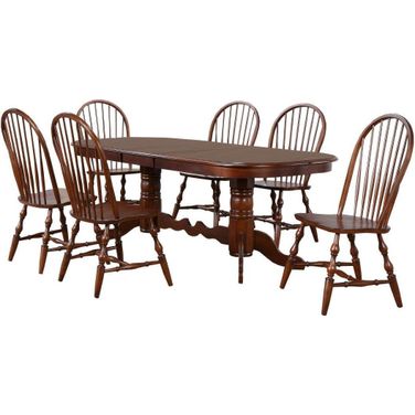 Andrews Chestnut Brown 7 Piece Double Pedestal Extendable Dining Set