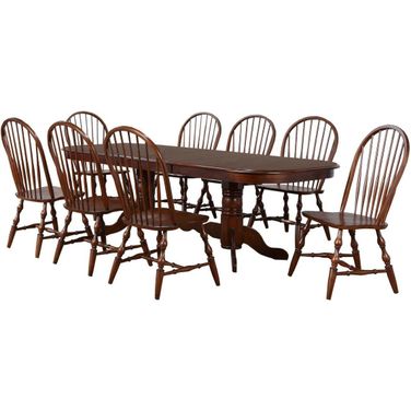 Andrews Chestnut Brown 9 Piece Double Pedestal Extendable Dining Set