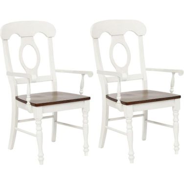 Andrews Napoleon Arm Chair Set of 2 In Antique White and Chestnut
