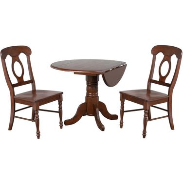 Andrews Napoleon Chairs 3 Piece 42 Inch Round Drop Leaf Dining Set In Chestnut Brown