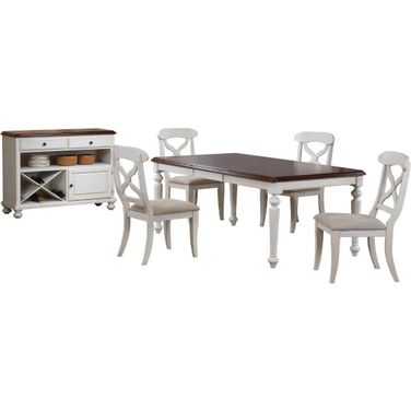 Andrews Server 6 Piece Butterfly Leaf Dining Set In Antique White and Chestnut