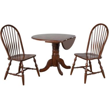 Andrews Spindleback Chairs 3 Piece 42 Inch Round Drop Leaf Dining Set In Chestnut Brown