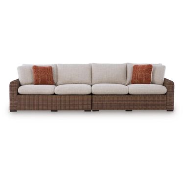 Angel Island Outdoor Right and Left-arm Facing Loveseat with Cushion Set of 2 In Brown and Beige