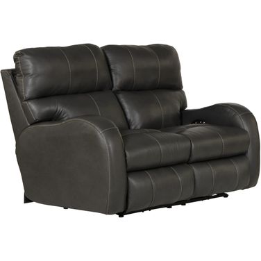 Angelo Italian Leather Match Power Reclining Loveseat with Power Adjustable Headrest In Gunmetal