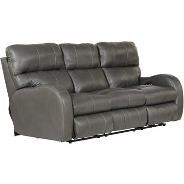 Angelo Italian Leather Match Power Reclining Sofa with Power Adjustable Headrest In Gunmetal