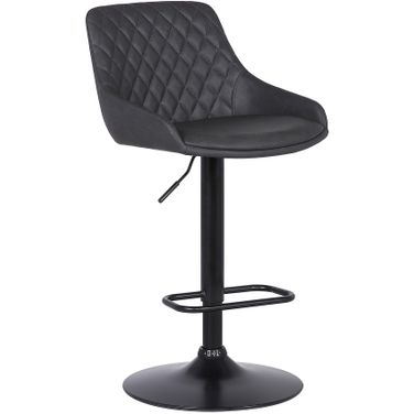 Anibal Adjustable Height Swivel Gray Faux Leather and Black Metal Bar Stool