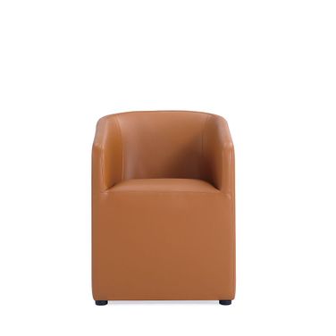 Anna Round Faux Leather Dining Armchair In Saddle