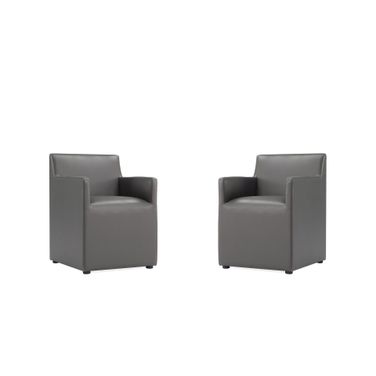 Anna Square Faux Leather Dining Arm Chair Set of 2 In Pewter