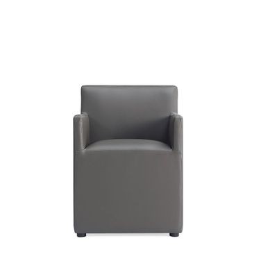 Anna Square Faux Leather Dining Armchair In Pewter