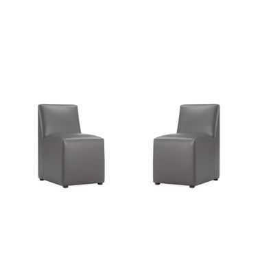 Anna Square Faux Leather Dining Chair Set of 2 In Pewter