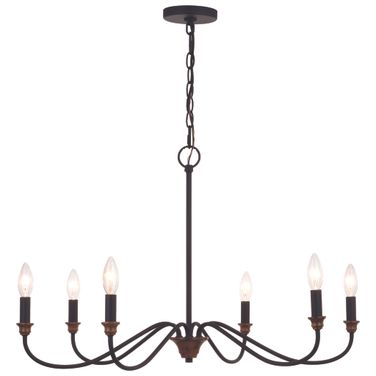 Annabelle 30 Inch 6 Light Chandelier In Matte Black and Brushed Walnut