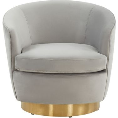 Annalee Swivel Accent Chair In Light Grey And Gold