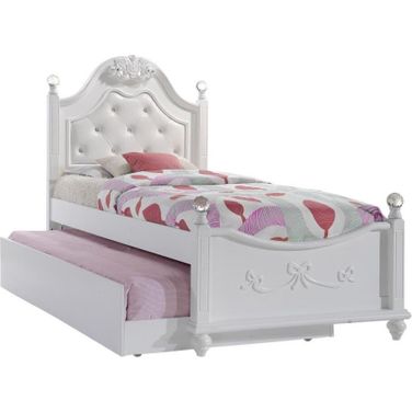 Annie White Twin Upholstered Poster Bed With Storage Trundle