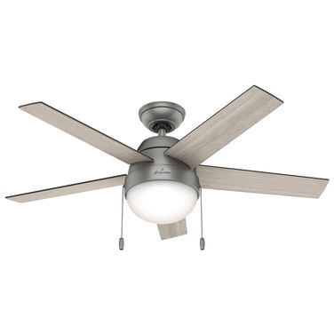 Anslee 46 Inch Ceiling Fan with LED Light Kit and Pull Chain In Matte Silver and Light Gray Oak