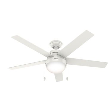 Anslee 52 Inch Ceiling Fan with LED Light Kit and Pull Chain In Fresh White and Natural Wood