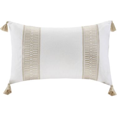 Anslee Faux Linen Cotton Embroidered Oblong Pillow In Taupe