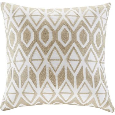 Anslee Faux Linen Cotton Embroidered Square Pillow In Taupe