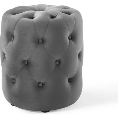Anthem Gray Tufted Button Round Performance Velvet Ottoman EEI-3778-GRY