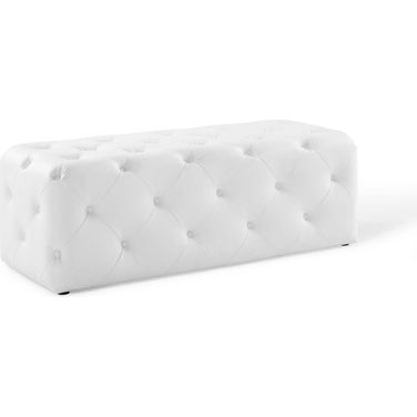 Anthem White 48 Inch Tufted Button Entryway Faux Leather Bench
