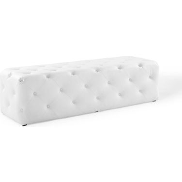 Anthem White 60 Inch Tufted Button Entryway Faux Leather Bench