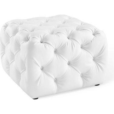 Anthem White Tufted Button Square Faux Leather Ottoman