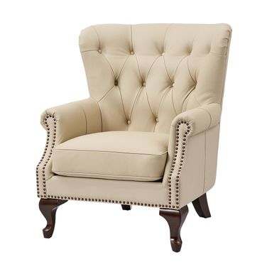 Anthony Genuine Leather Armchair In Beige