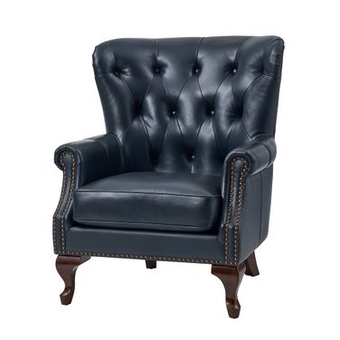Anthony Genuine Leather Armchair In Navy