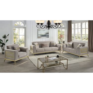 Antigua Living Room Set In Taupe And Gold