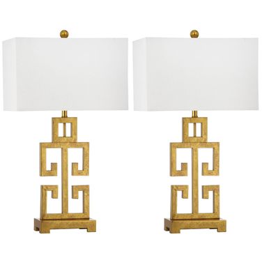 Antique Gold and Off-White Greek 29 Inch Key Table Lamp Set of 2