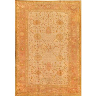 Antique Oushak Collection Hand-Knotted Lamb's Wool Area Rug-10' 1" x 15' 3" In Ivory and Coral