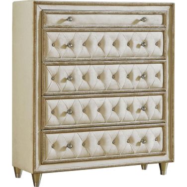 Antonella 5-drawer Upholstered Chest Ivory and Camel