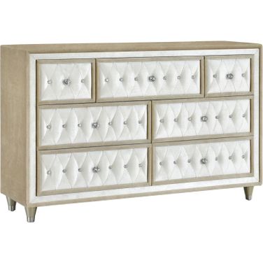 Antonella 7-drawer Upholstered Dresser Ivory and Camel