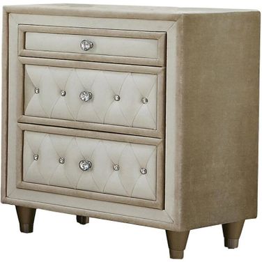 Antonella 3-drawer Upholstered Nightstand Ivory and Camel