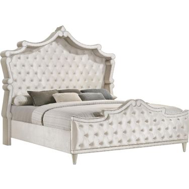 Antonella Upholstered Tufted Queen Bed Ivory and Camel